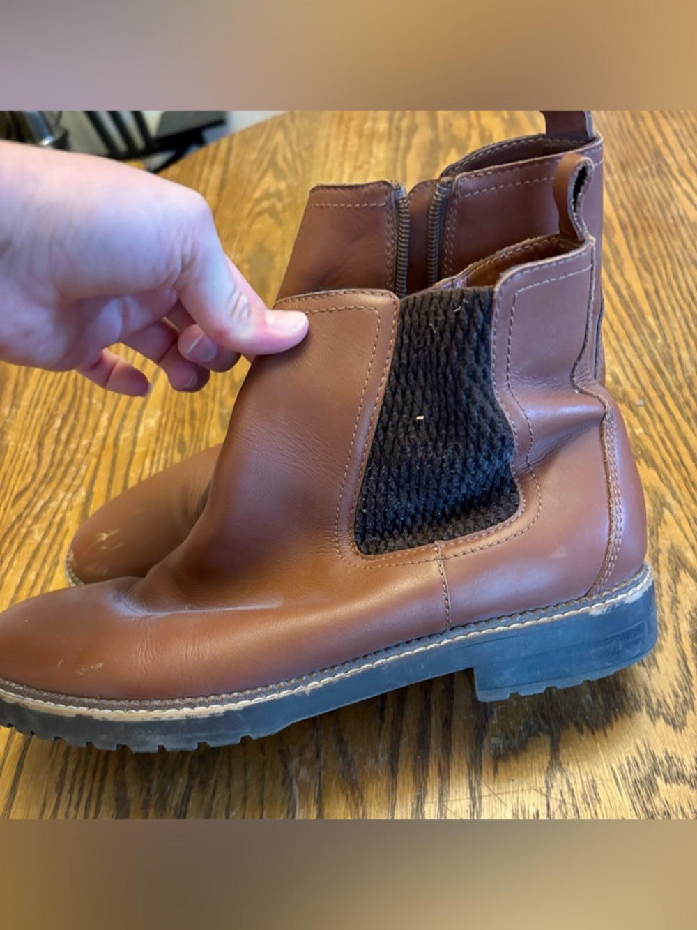 Brown Leather Ankle Chelsea Boot with Black Elastic Panel